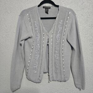 Vintage Jonathan Martin Womens Beaded Silk Embrdoierd Cottagecore Sweater Size M